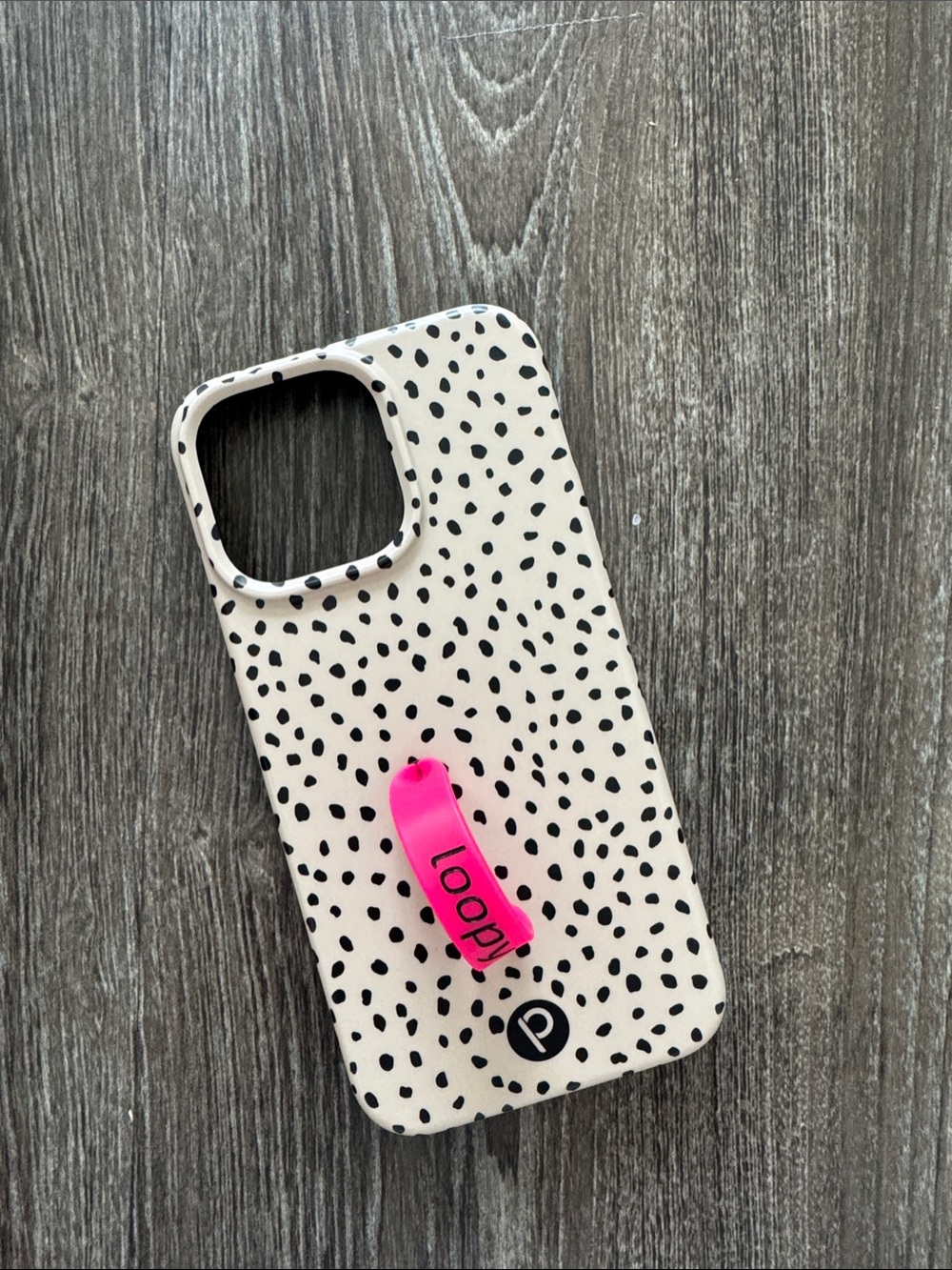 Loopy Case Black & Beige Spot Phone Case with Hot Pink Loop